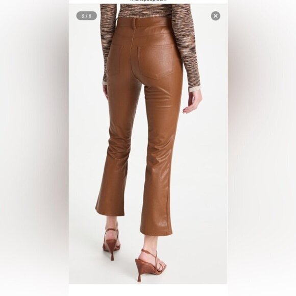 Paige Claudine Ankle Flare Jeans Faux Leather in Dark Argan size 28 NWOT - Picture 4 of 15